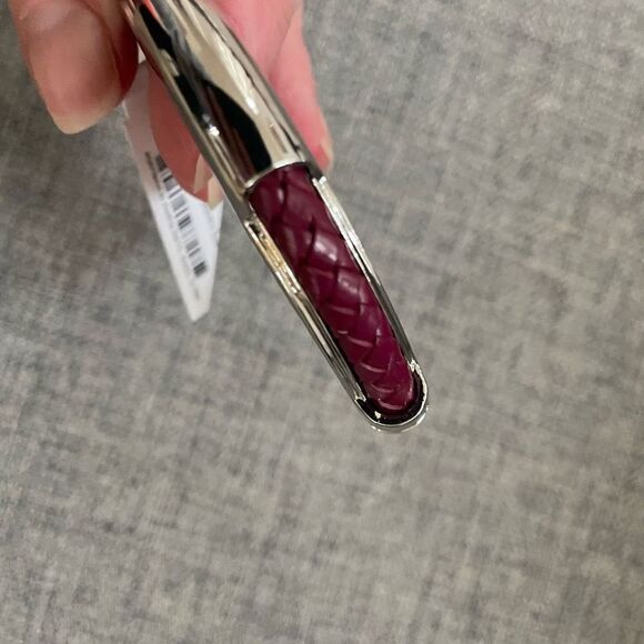 NWT Charming Charlie Wine Braided Leather Silver Tone Hinged Cuff M - Picture 4 of 6